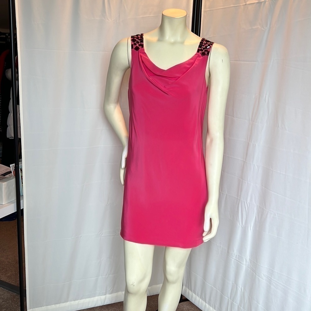 Tibi Silk Drape Front Backless Mini Dress with jeweled shoulders